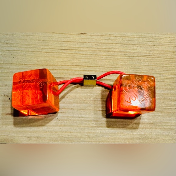 Authentic Louis Vuitton hair cube clear monogram orange Pink hair elastic - Picture 1 of 5